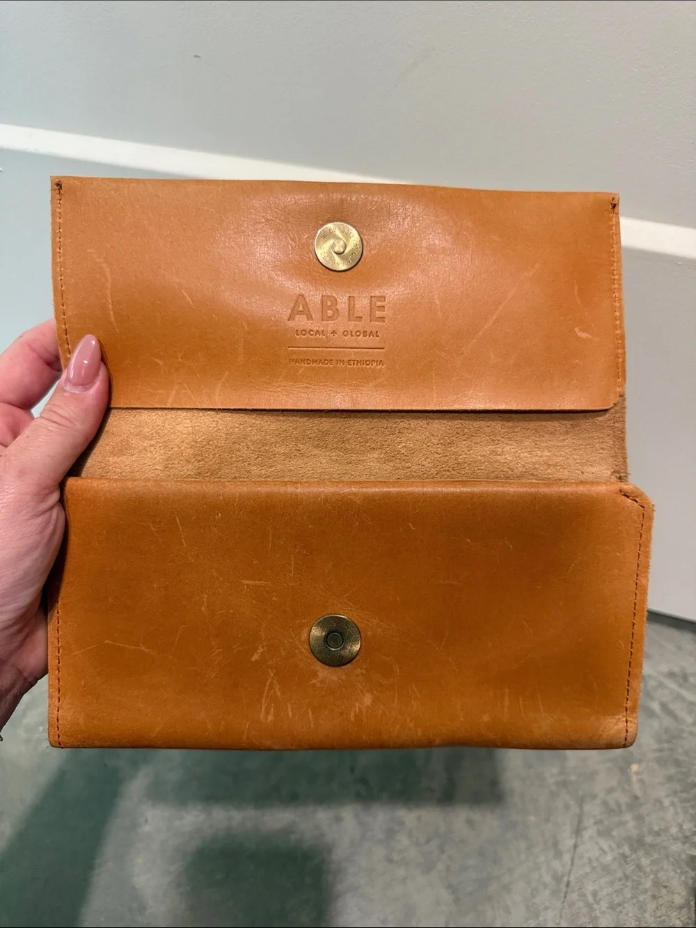 Able Leather Clutch Wallet in Cognac